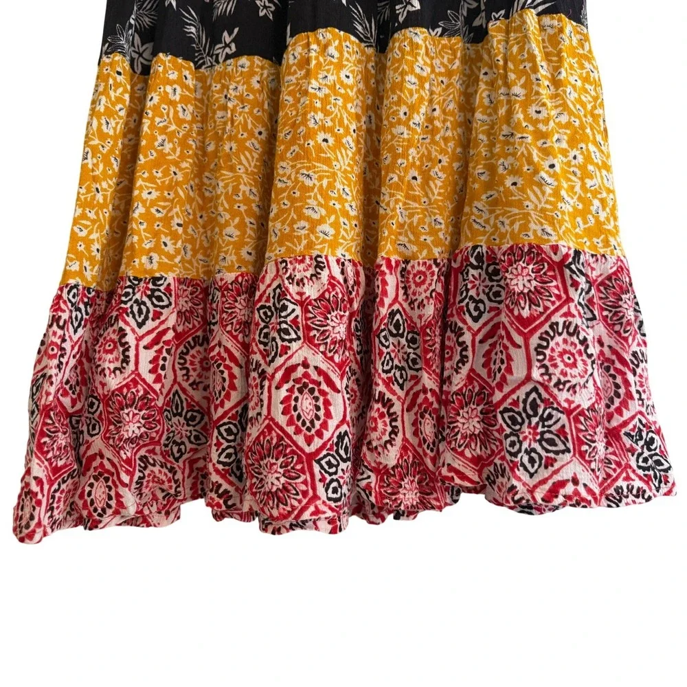 Boho Hippie Jackpot Skirt One Size Multicolor Floral Tiered Maxi Geometric Long